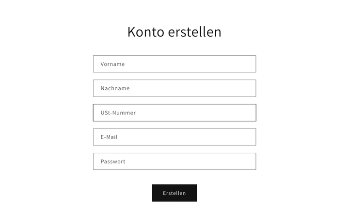Kundenregistrierungsformular mit dem Feld für die USt-IdNr.