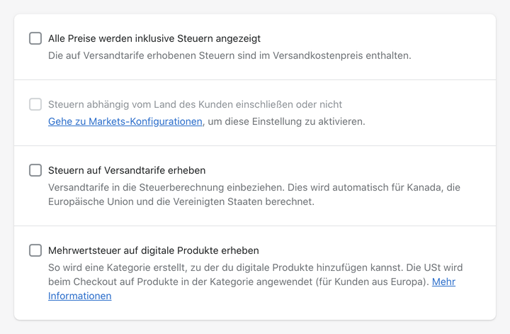 Shopify produkt preise ohne steuer